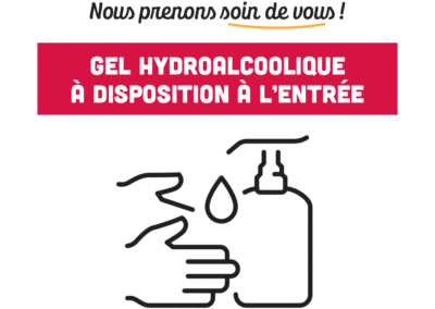 Gel hydroalcoolique à disposition à l'entrée
